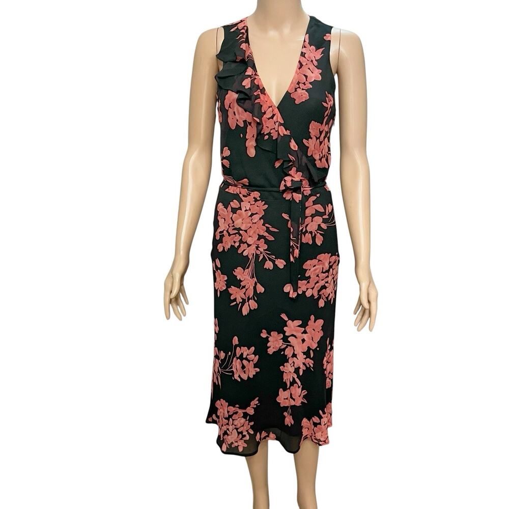 Y2K The Limited Silk Faux Wrap Dress 6 Midi Whimsigoth Ruffle Floral Minimalist